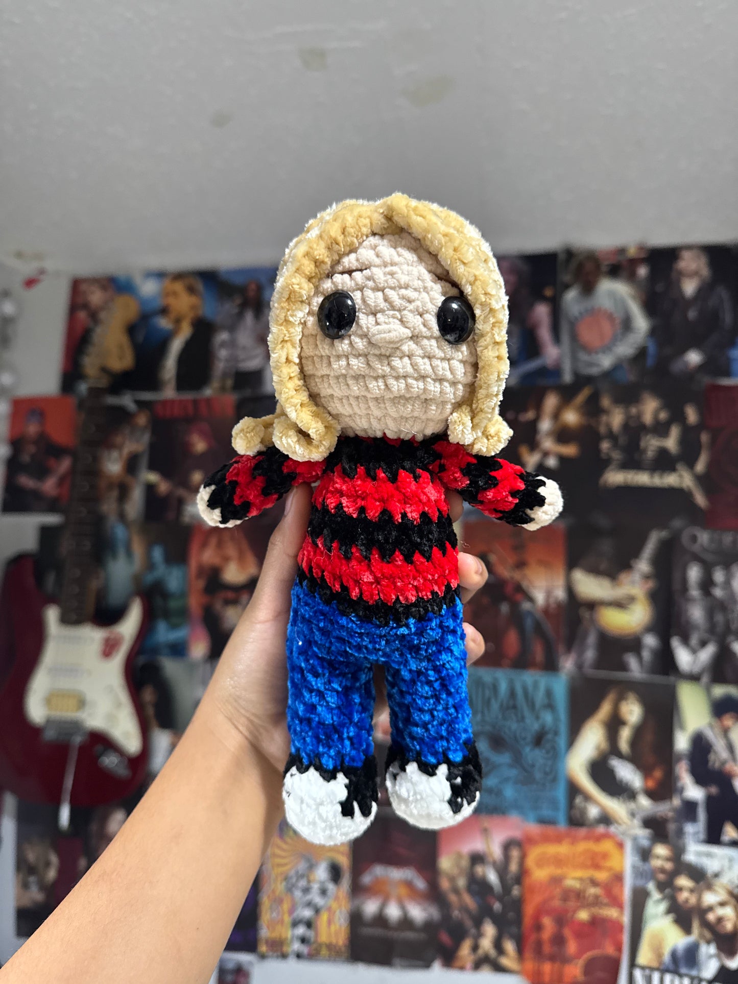 90s Grunge Musician Plush –  red and black striped Sweater