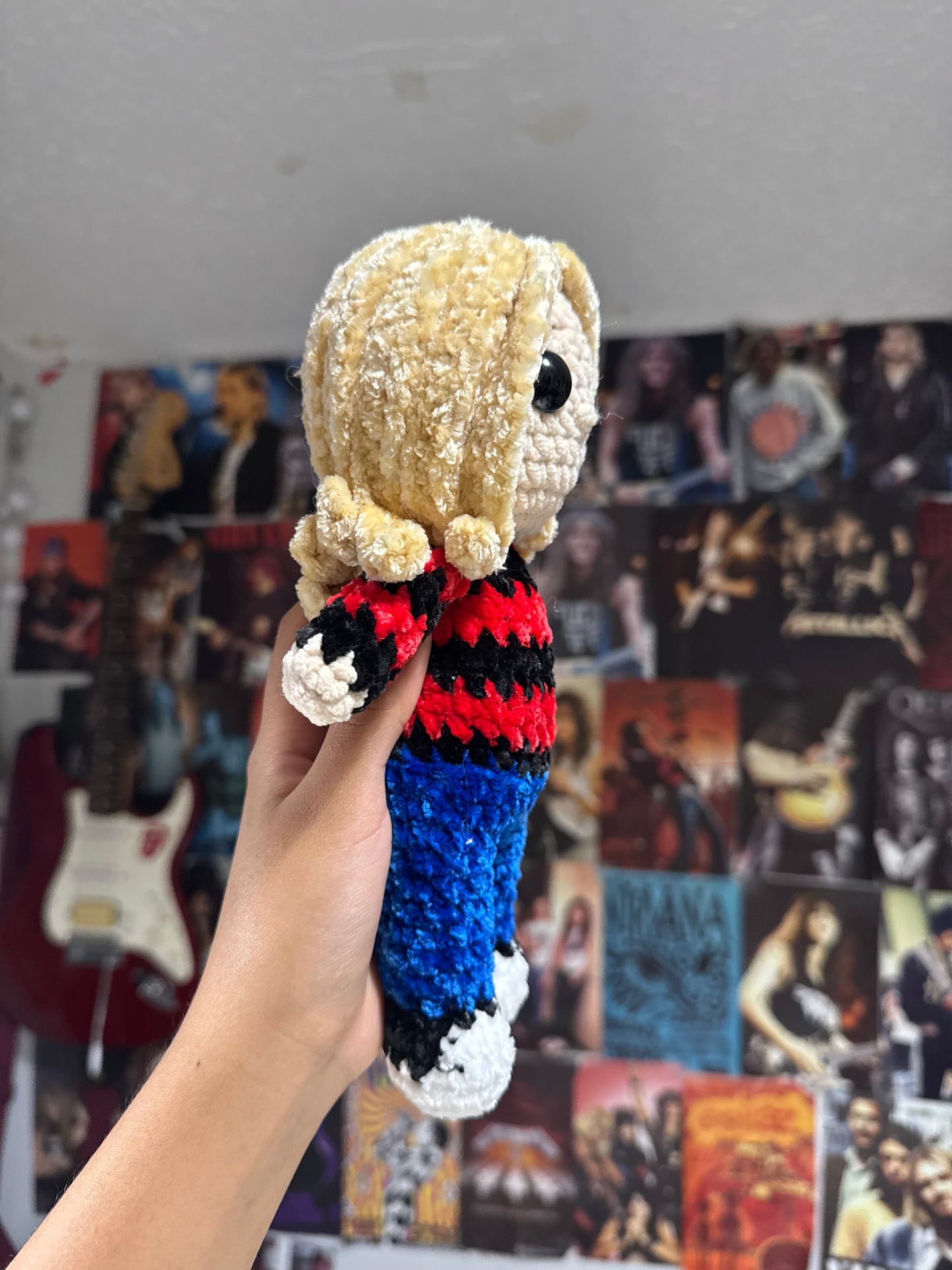 90s Grunge Musician Plush –  red and black striped Sweater