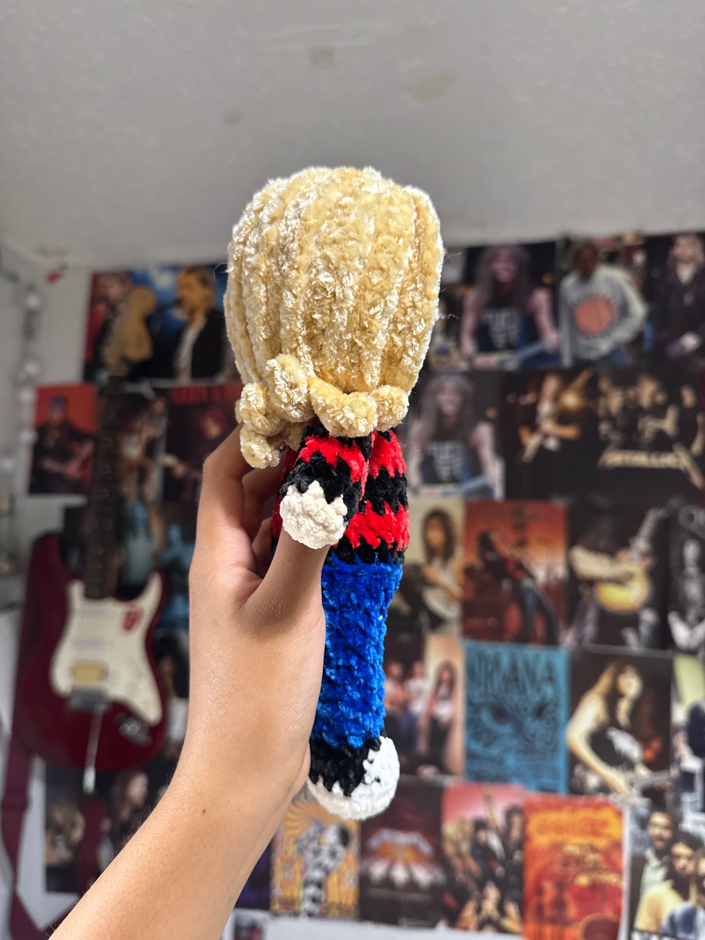 90s Grunge Musician Plush –  red and black striped Sweater