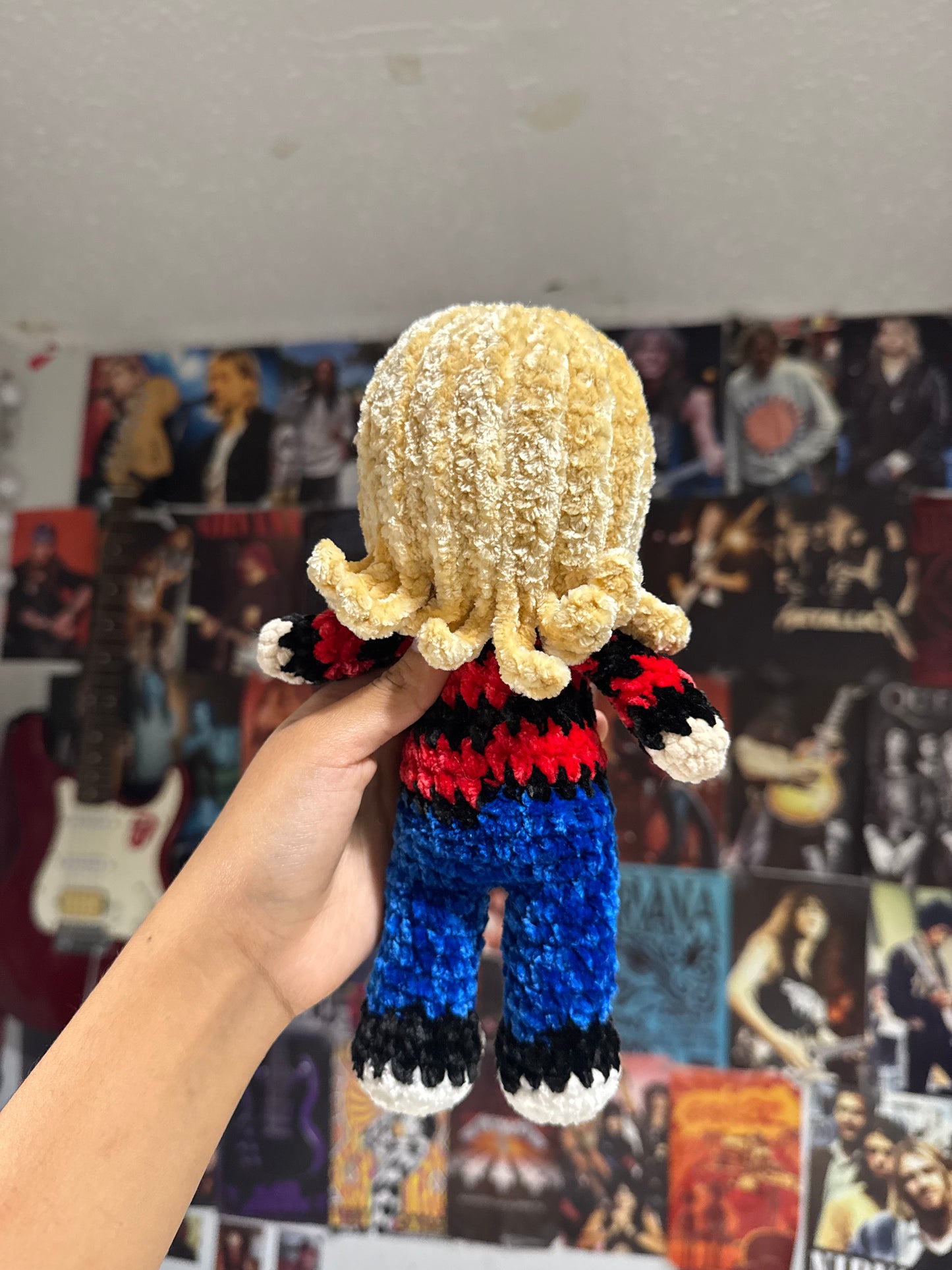 90s Grunge Musician Plush –  red and black striped Sweater