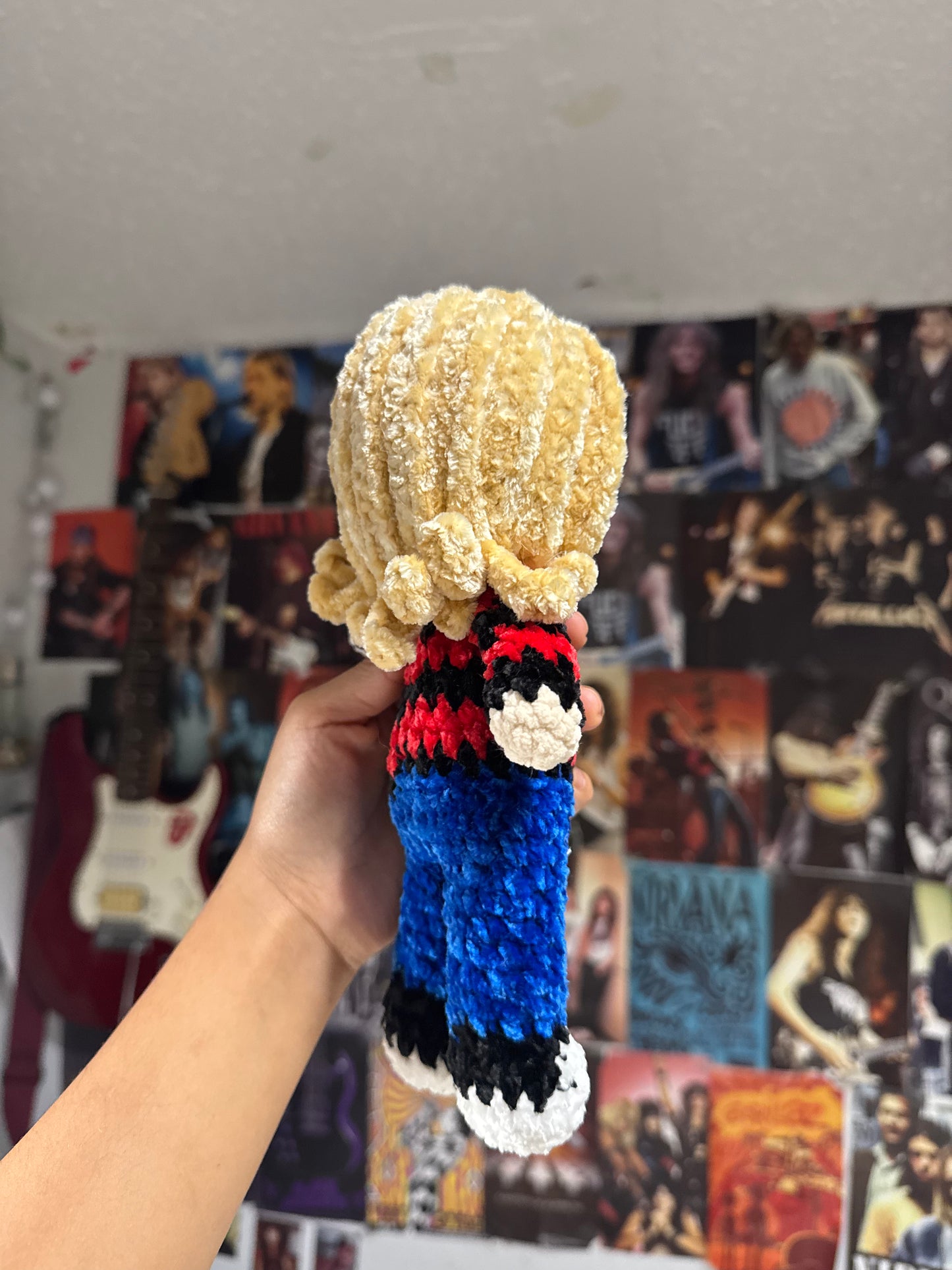 90s Grunge Musician Plush –  red and black striped Sweater