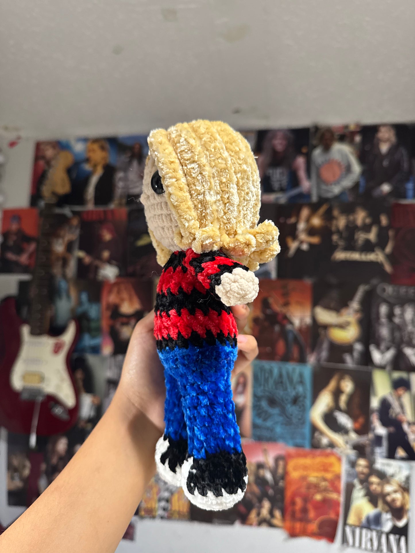 90s Grunge Musician Plush –  red and black striped Sweater