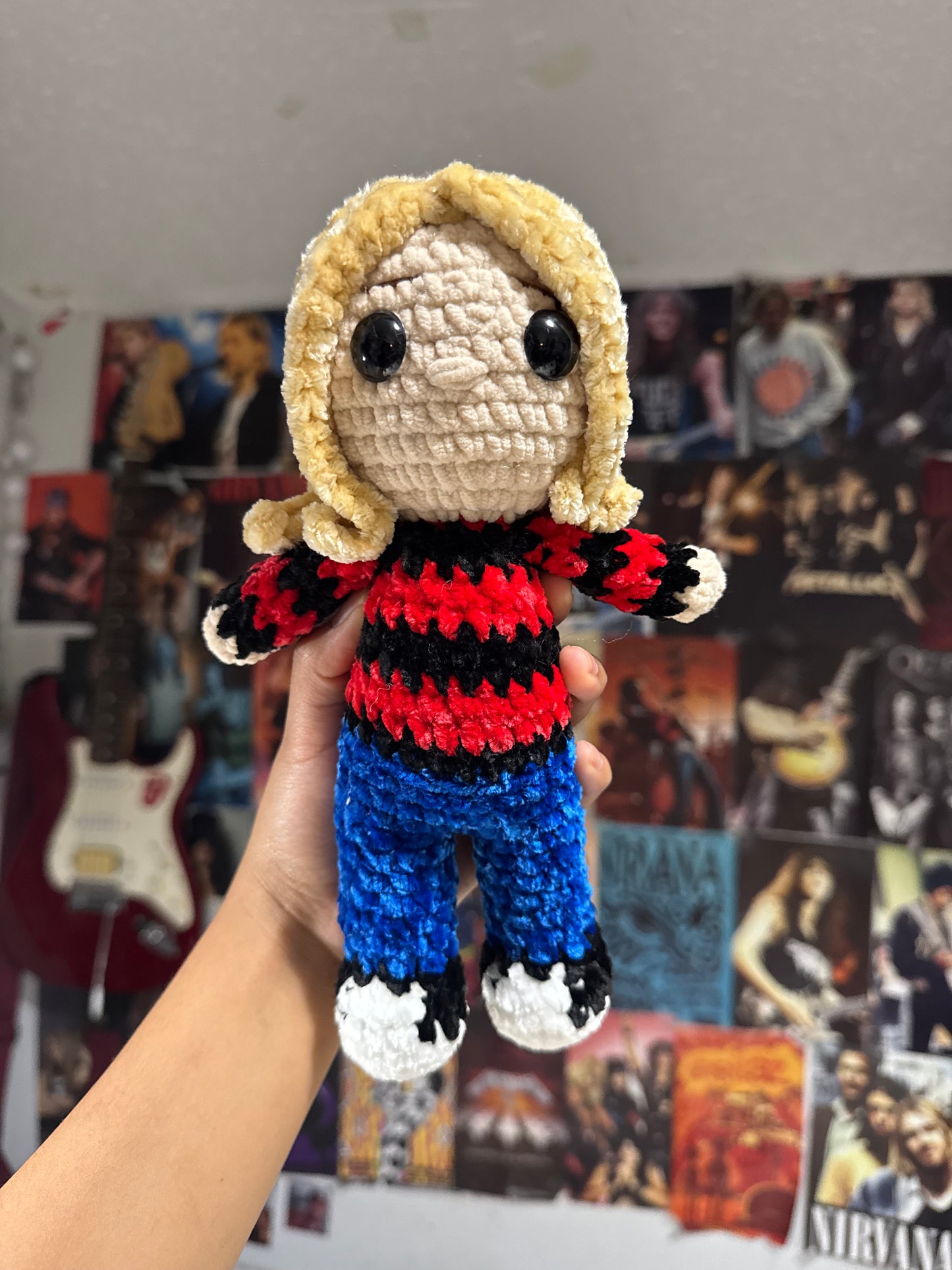 90s Grunge Musician Plush –  red and black striped Sweater